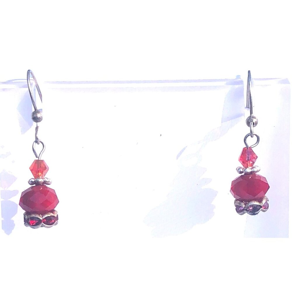 Red Crystal Drop Earrings with Sterling Silver Findings